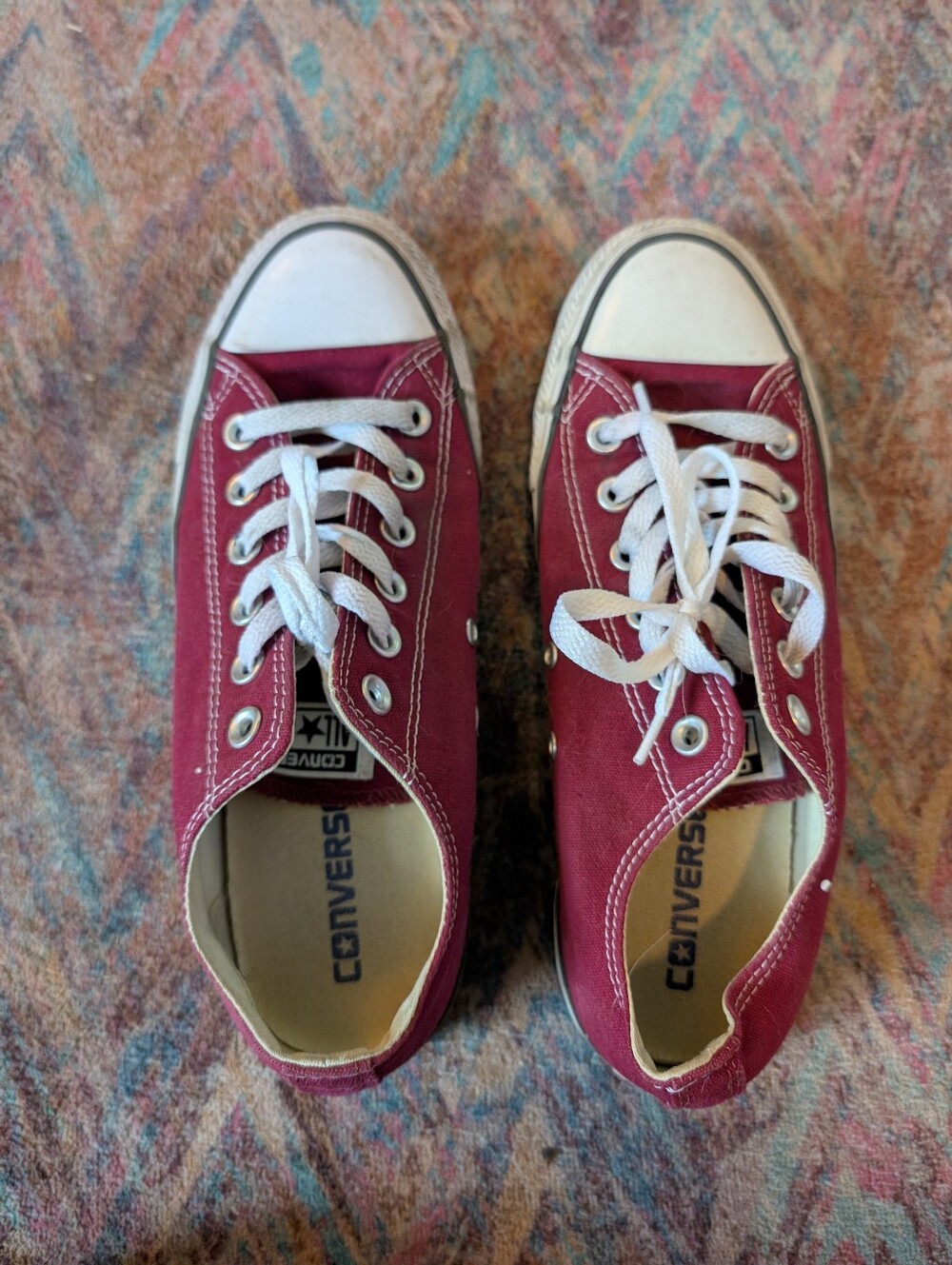 Converse All Star Sneakers Low Top 8.5 Burgundy Red Canvas Skater Grunge Punk
